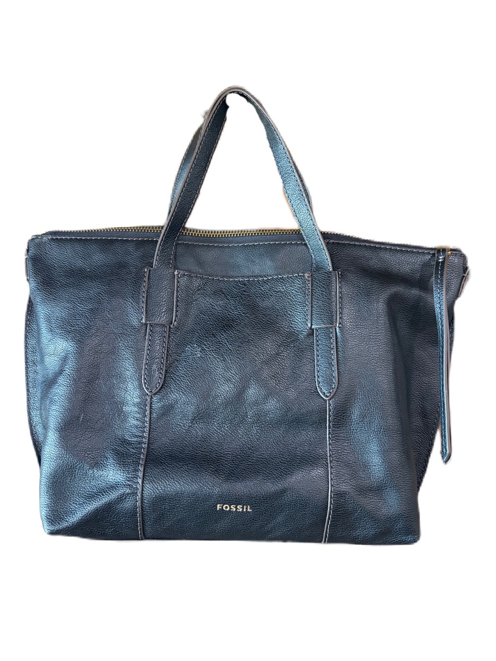 Fossil Black Cowhide Leather Satchel Tote Work Bag SHB2657
